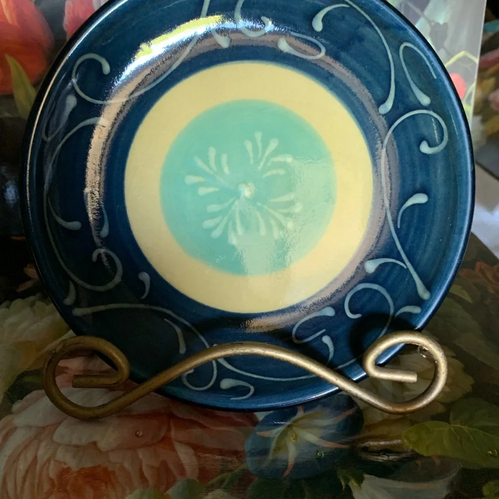 Crate & Barrel Blue and Yellow Aqua Decorative Plate